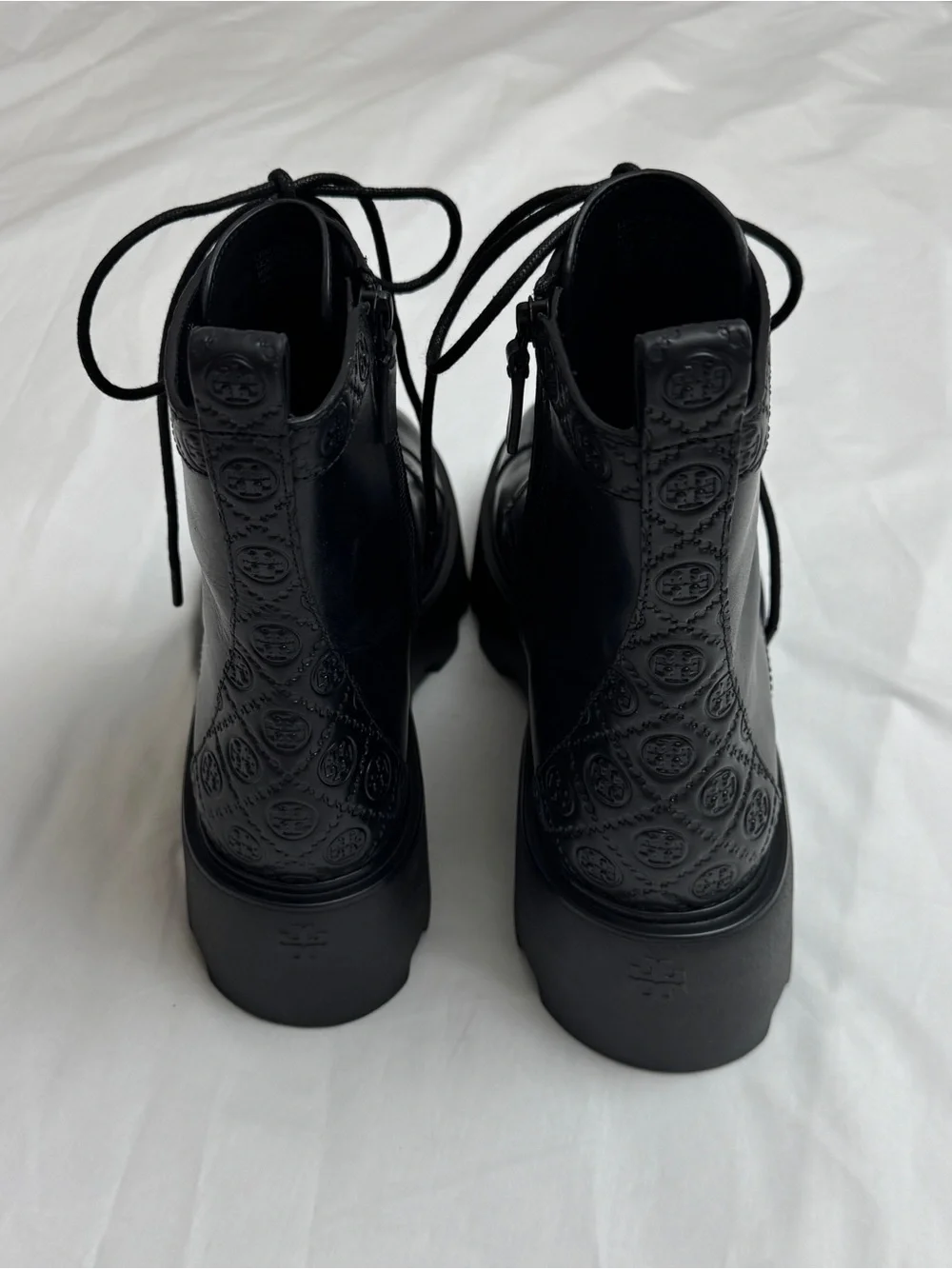 Tory Burch Chunky Black Lug Sole Combat Boots Leather Platform Ankle Boots US 10